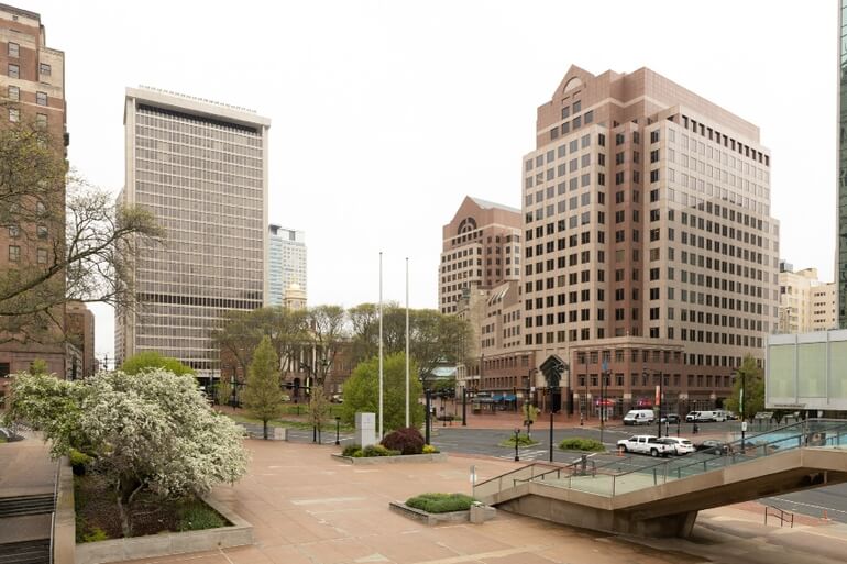 The State House Square office complex (shown right) in downtown Hartford.